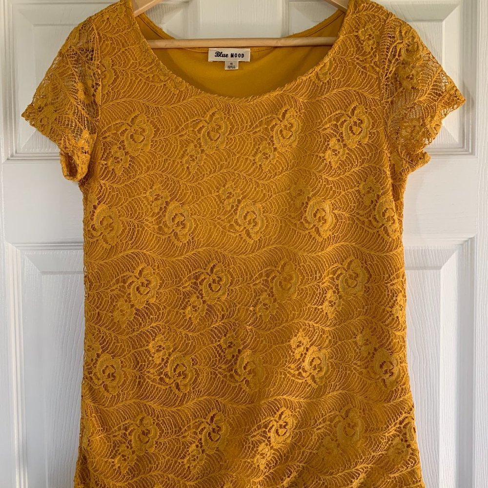 Mustard Yellow Sheer Lace with lining - S